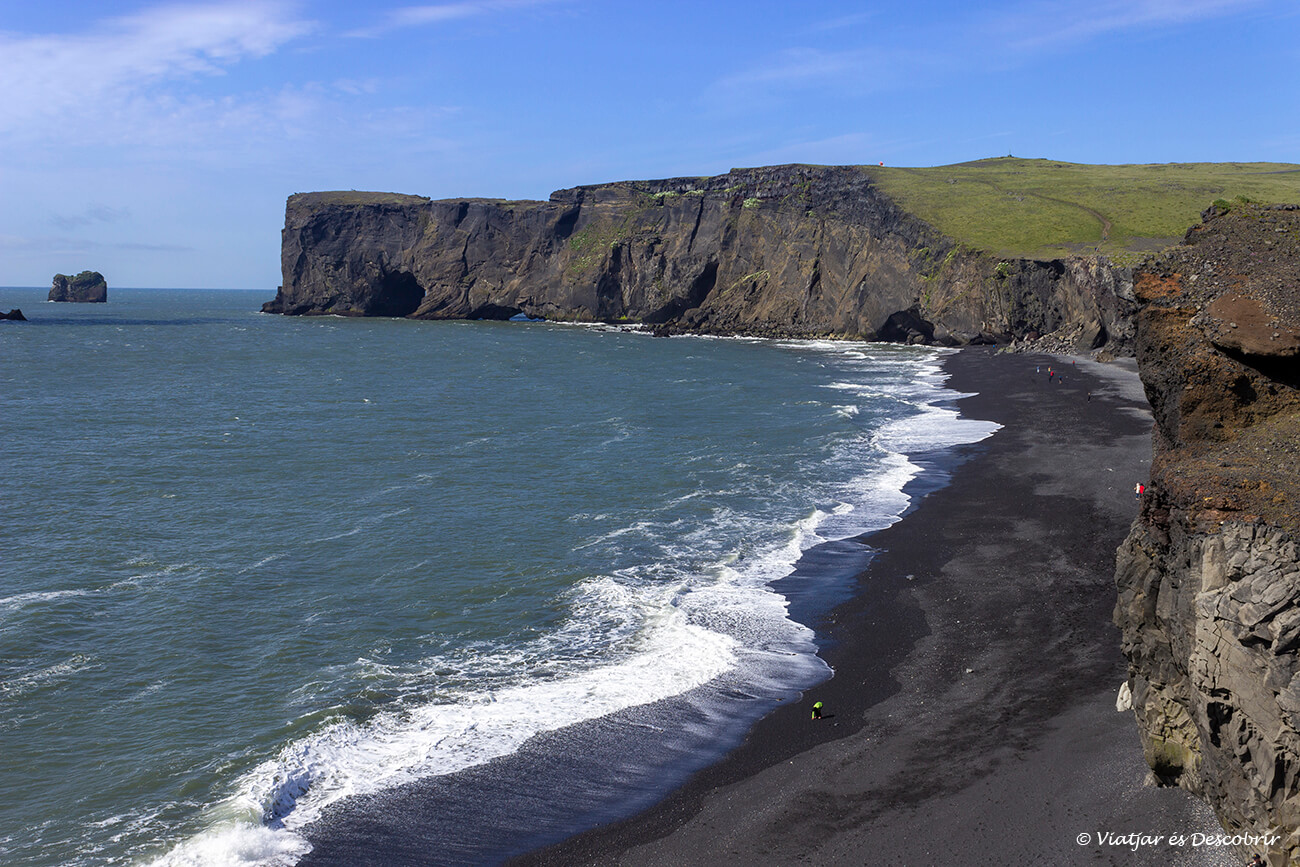 la playa Reynisfjara con su arena negra propia de Islandia
