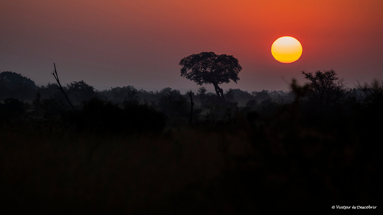salida de sol en el Parque Nacional Kruger donde es muy importante respetar los horarios cuando se hace un safari por libre