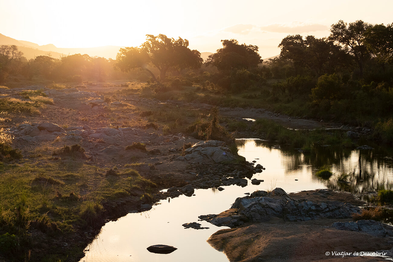 paisaje del sur del pn Kruger durante la puesta de sol cerca del campamento de Cocodrile Bridge