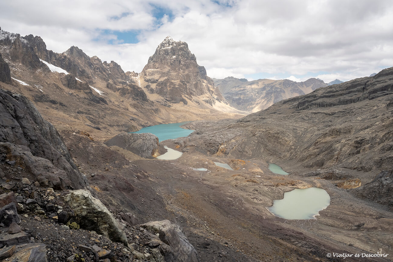 montañas espectaculares y lagunas en la cordillera Huayhuash durante un trekking de 8 días