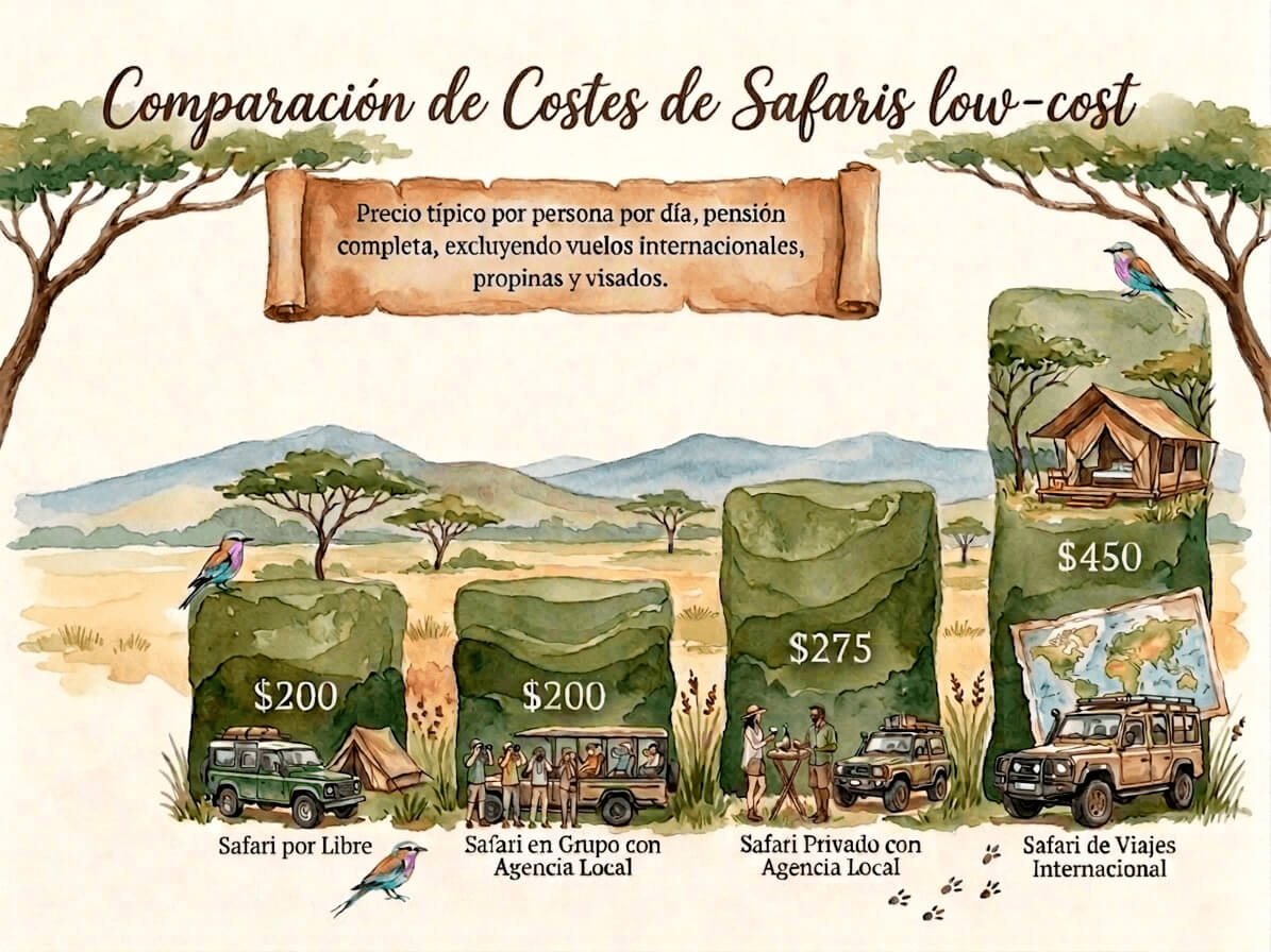gráfico con los precios de un safari en Tanzani low-cost o tipo camping