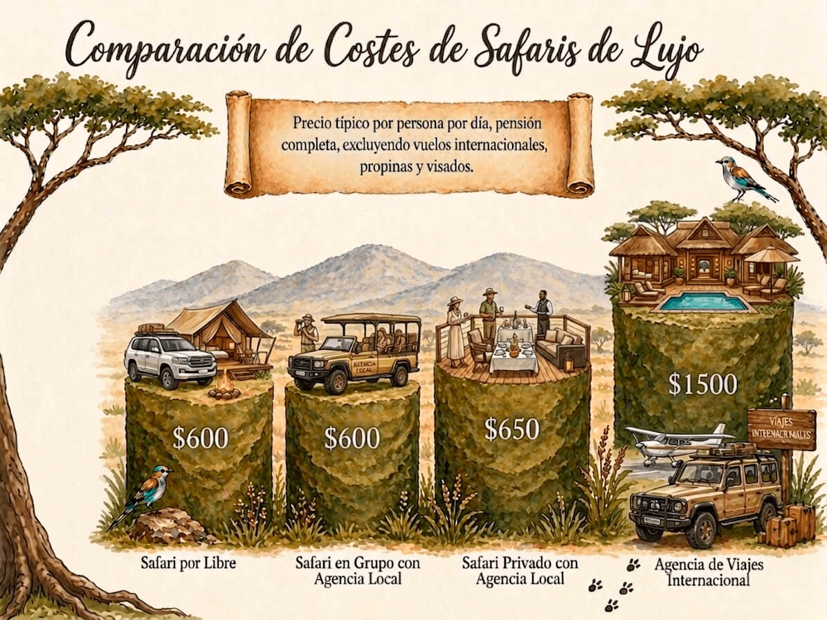 ilustración gráfica del coste de un safari en Tanzania si es de tipo lujo