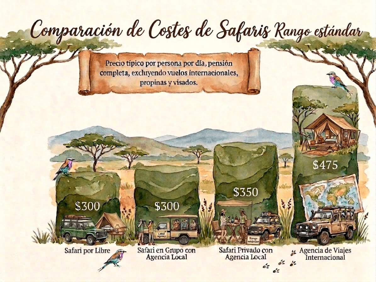 imagen ilustrativa de la variación del precio de un safari en Tanzania con alojamientos de rango estándar