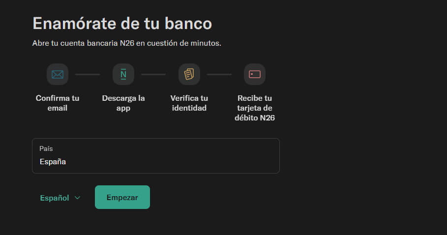 diagrama de los pasos a seguir para conseguir la tarjeta N26 en Londres