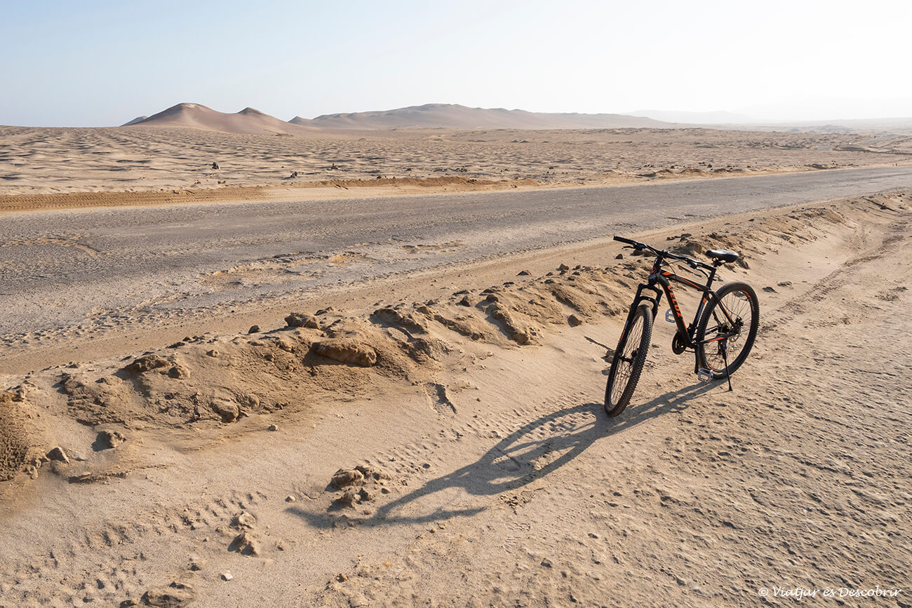 la bicicleta y el paisaje de Paracas durante el recorrido por libre que hice durante la tarde