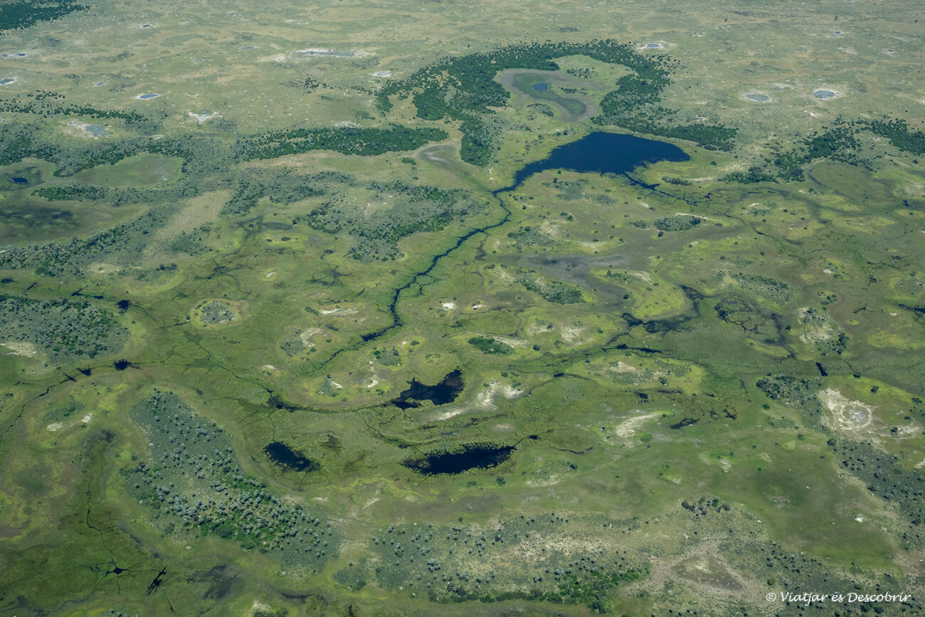 panorámica del Delta del Okavango durante un vuelo en avioneta