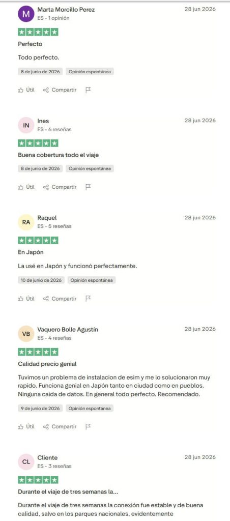 opiniones de eSimFLAG positivas valorando la facilidad de instalación y la buena cobertura y precio