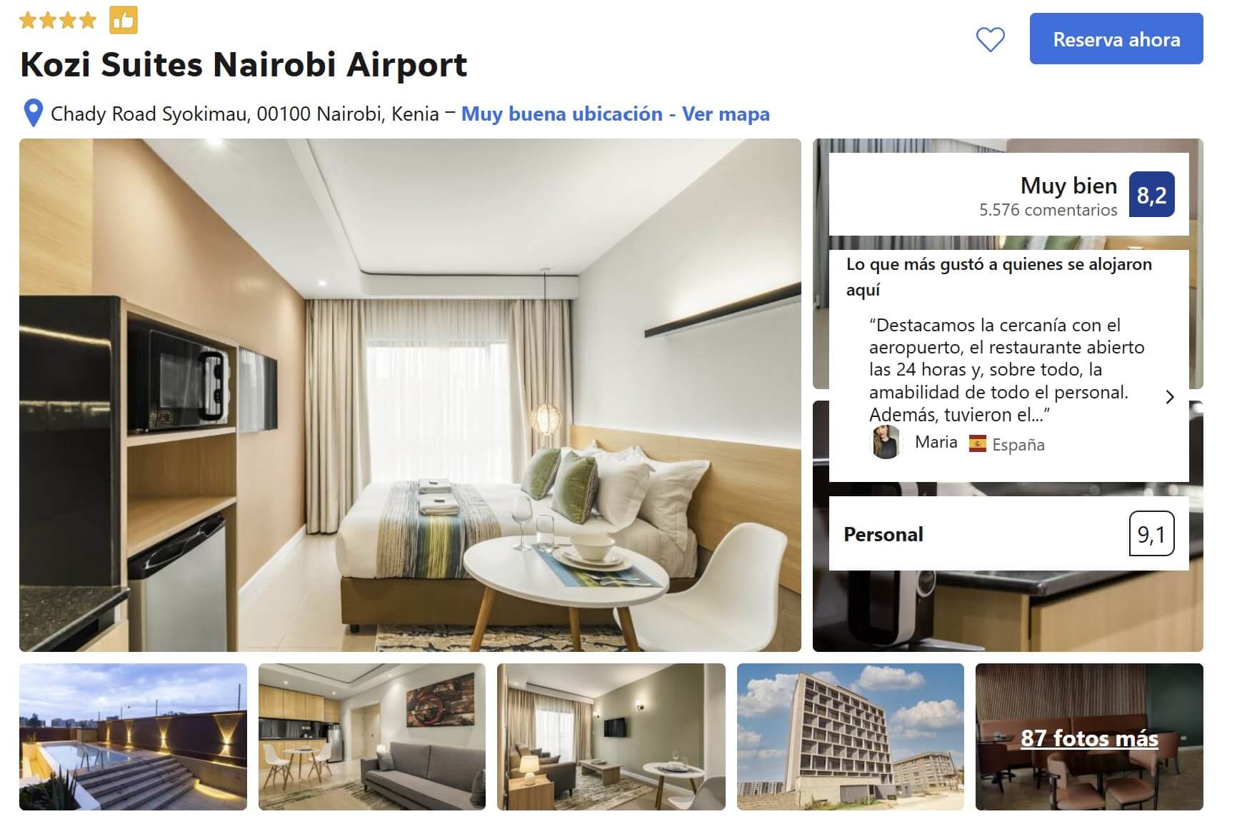 habitaciones e instalaciones del mejor hotel donde alojarse en Nairobi