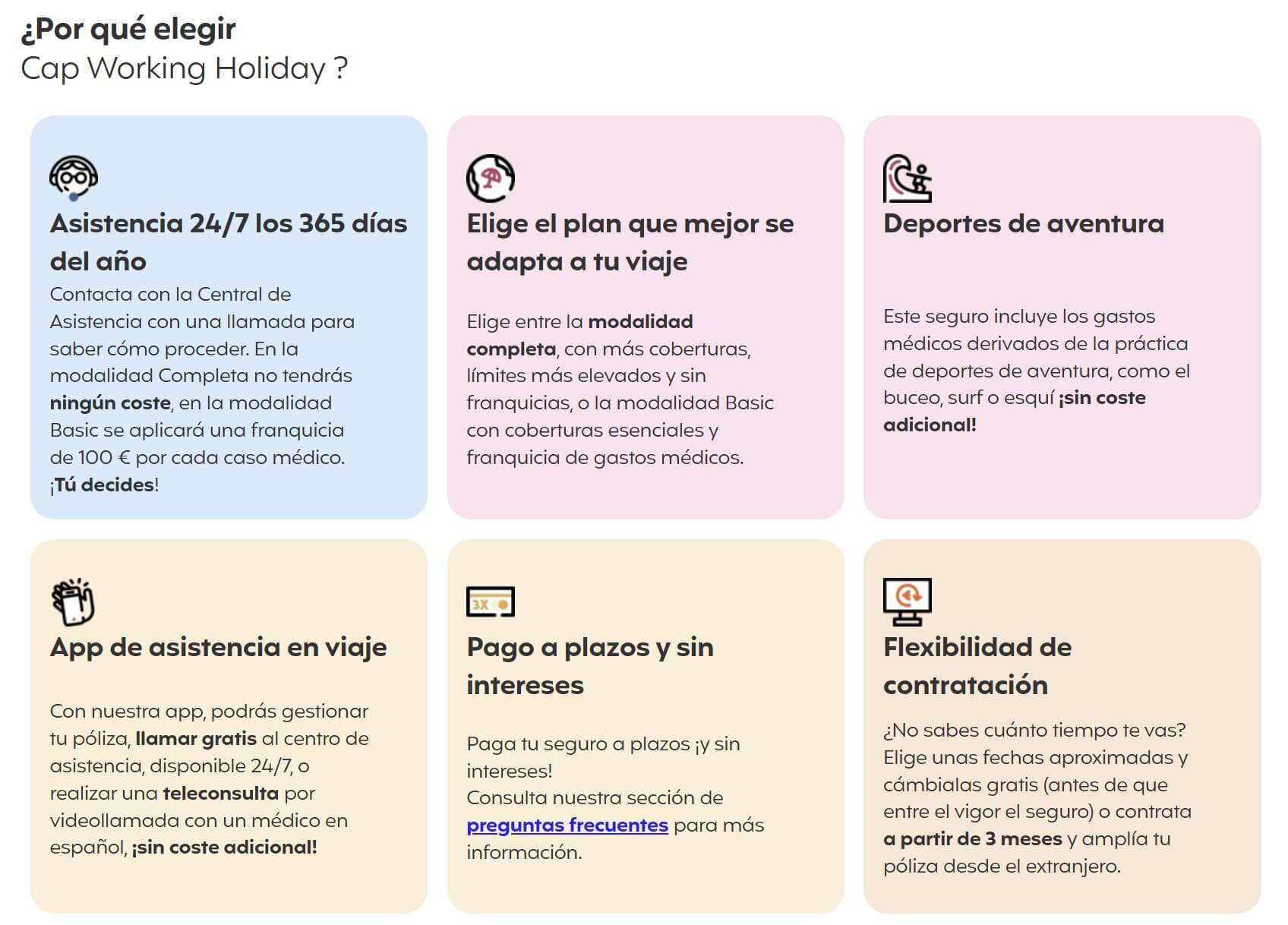características básicas del Cap Working Holiday el mejor seguro para una Working Holiday en Canadá
