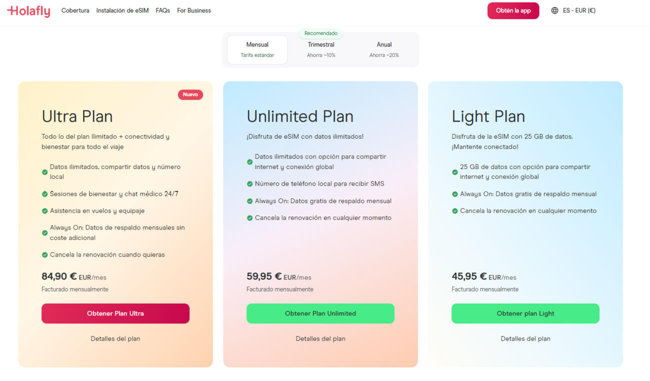 análisis de los holafly plans como elemento distintivo en la comparativa de eSimFLAG vs Holafly